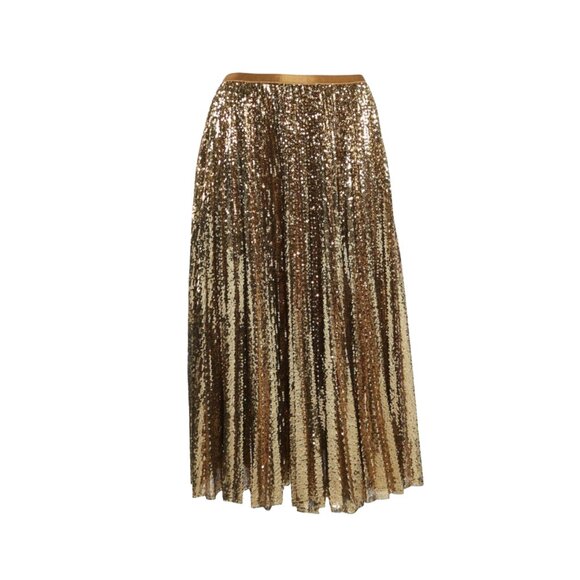 ⭐ Polo Ralph Lauren Gold Sequin Pleated Midi Skirt Women’s S  Holiday Party Glam - Picture 2 of 5